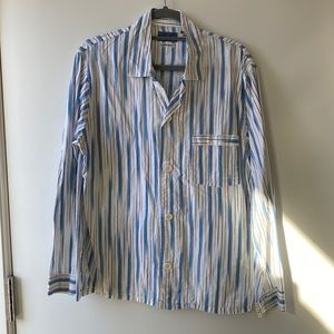 Blue Blue Japan men’s medium blue and white striped cotton long sleeve shirt